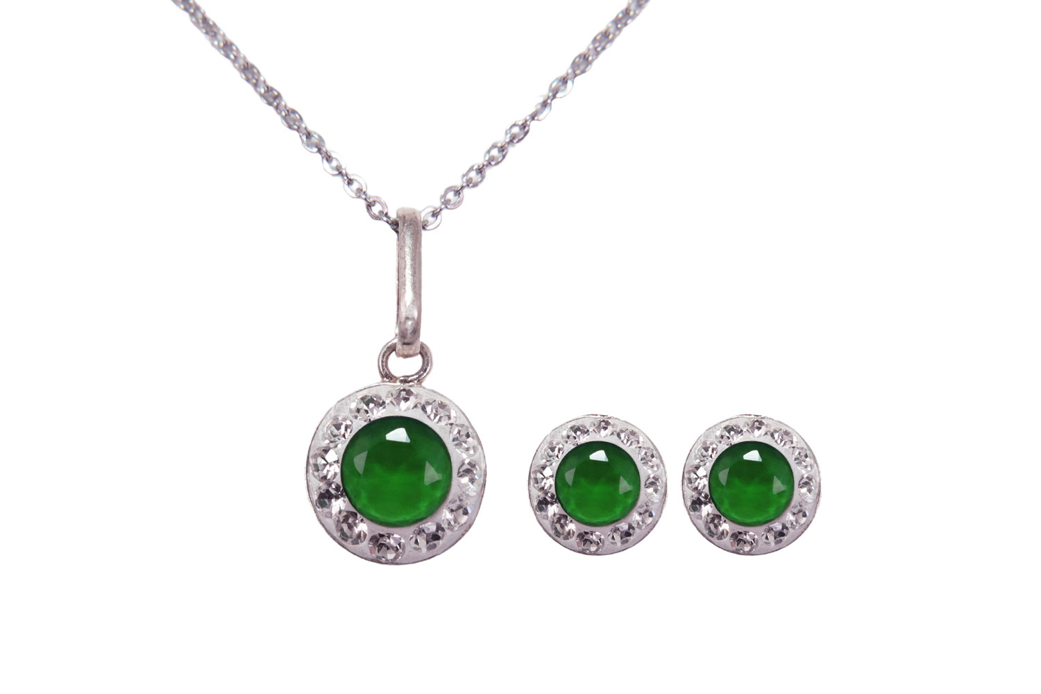 Conjunto aretes talla redonda verde