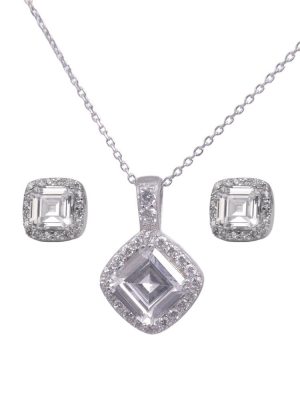 Conjunto collar rombos blanco